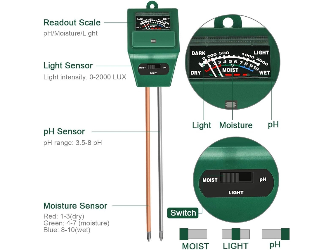 Ferramenta de Jardinagem: Testador de Solo 3 em 1