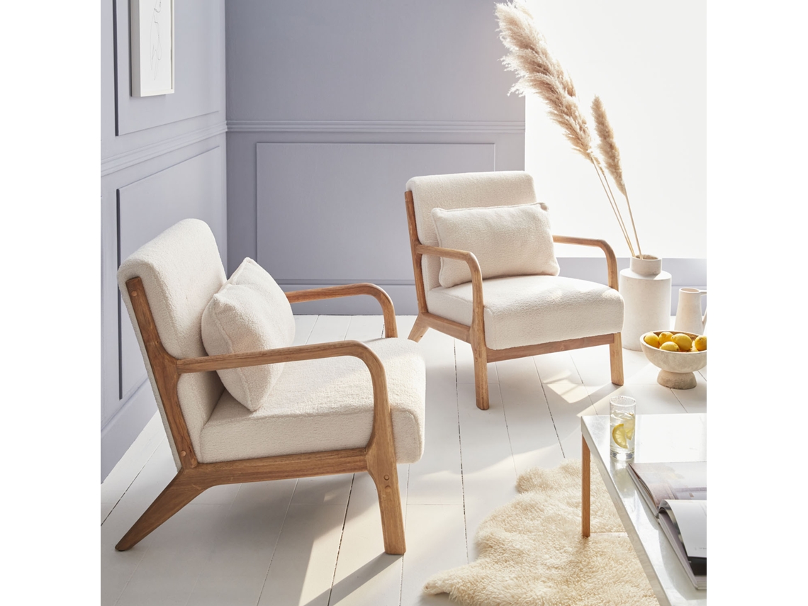 Cadeirão Encaracolado Branco em Madeira e Tecido L SWEEEK