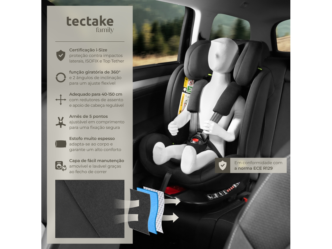 Cadeira auto giratória 360º Linus, homologação i-Size, com ISOFIX