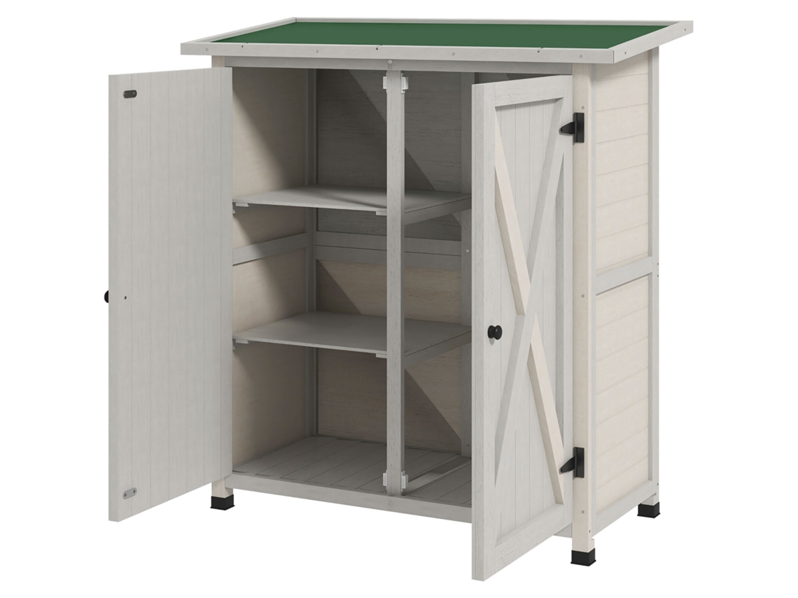 Casinha De Ferramentas De Madeira Com 2 Portas, Casinha De Jardim Com Telhado De Asfalto, 110 X 55 X 117 Cm, Cinza Claro Ehstmind