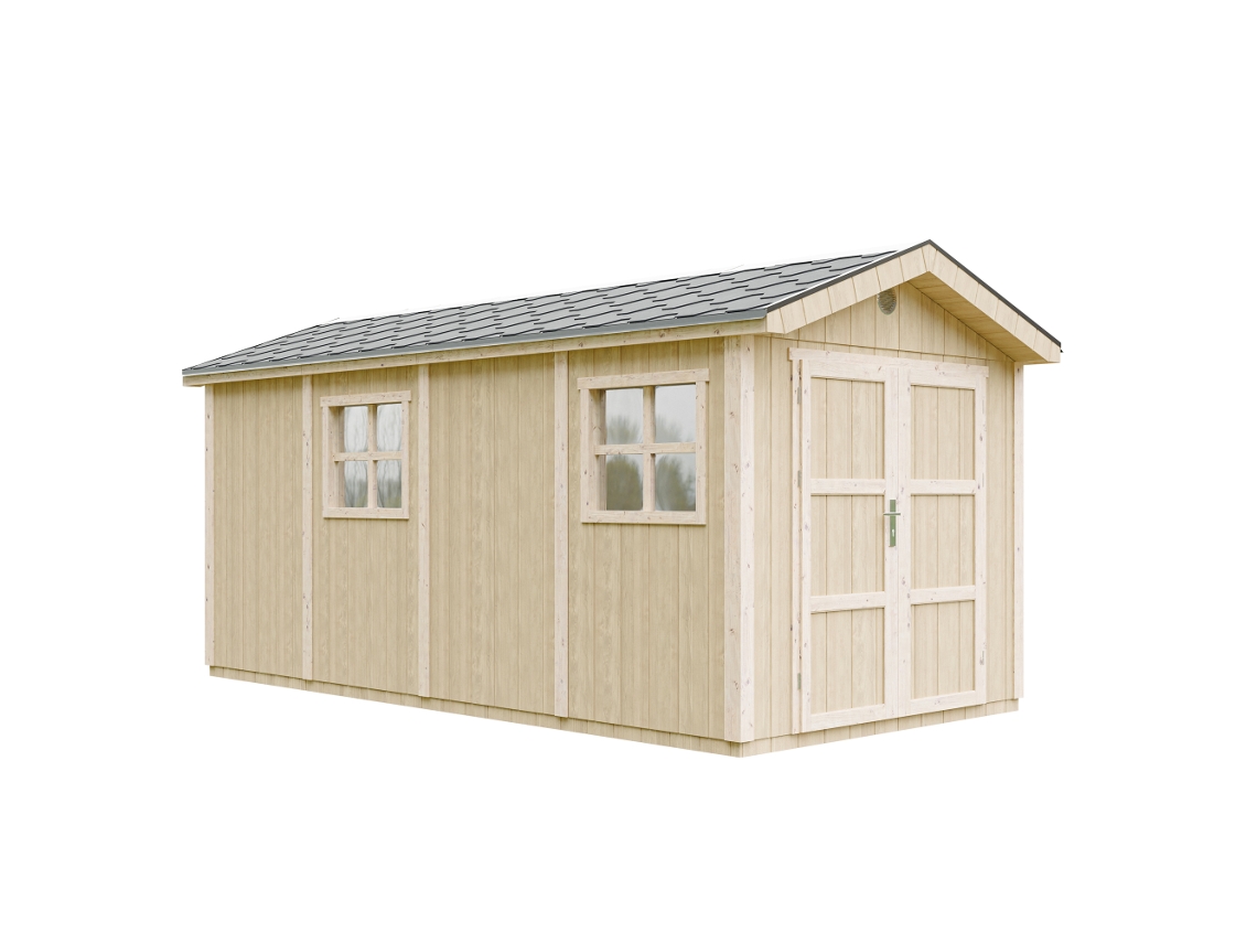 Casinha de jardim de alta qualidade, 11,47 m² (A252 x 250 x 530 cm), com piso e ladrilhos betuminosos, cor cinza tundra (Timbela M915c).