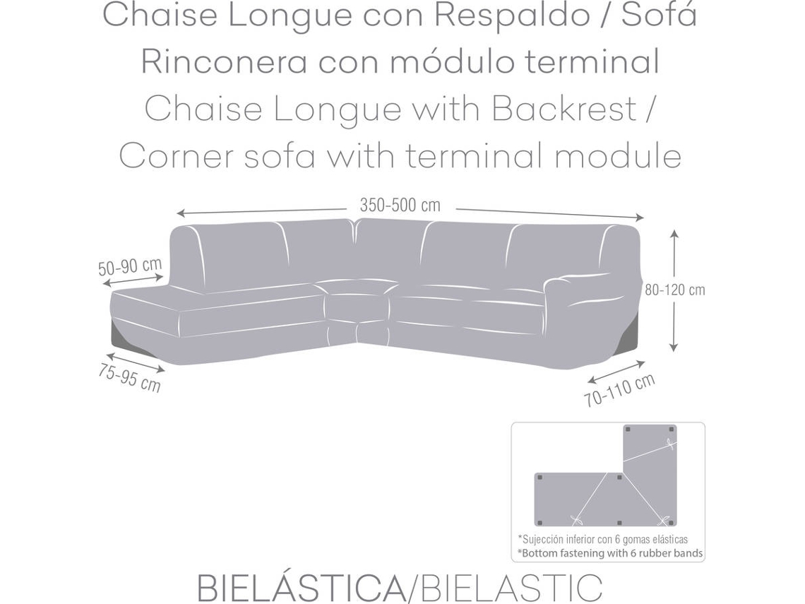 Capa de sofá Tecido Elástico para Chaise Longue MILICA com Encosto e Orientação Esquerda Castanho