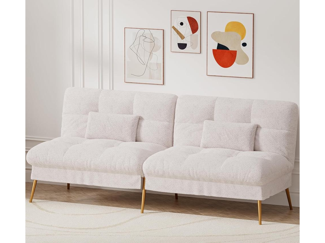 Sofá-Cama com Função de Dormir, Sofá Dobrável, Sofá de Canto, Sofá de 3 Lugares, com Encosto AjustáVel em Tecido de Pelúcia Branco COMHOMA