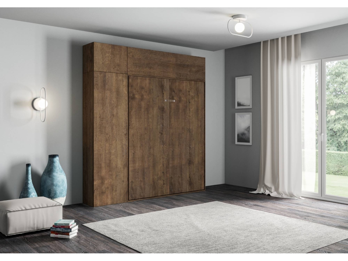 Cama Abatível 120 Vertical com Coluna ITAMOBY Kentaro (194 x 39 x 250 cm - Painéis em Melamina - Nogueira)