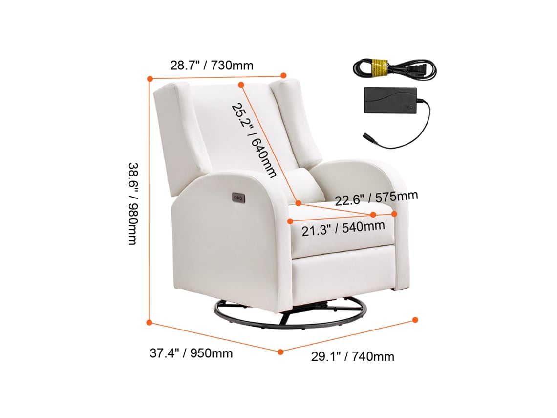Poltrona Reclinável Elétrica Succebuy Com Ângulo Ajustável E Deslizador Rotativo, Branco Sujo