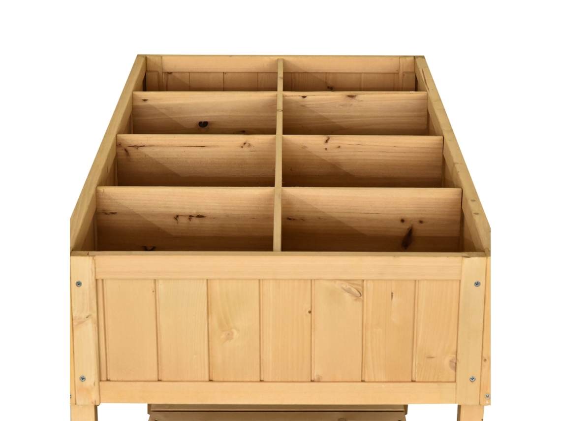 Jardineira Elevada, 8 Compartimentos Com Sistema De Drenagem, Madeira Maciça De Cedro, Madeira Natural, 110 X 46 X 76 Cm