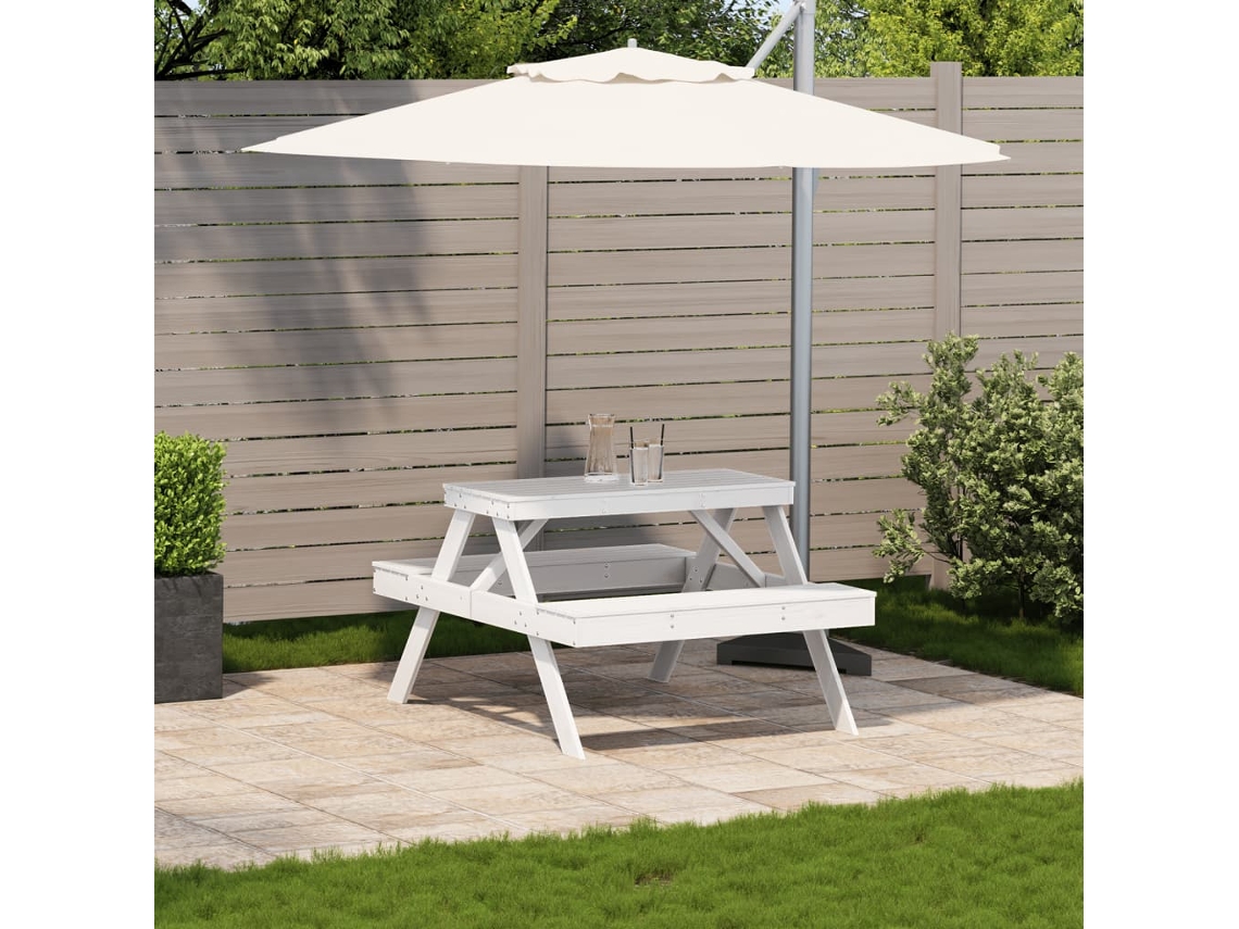 Mesa De Piquenique 105x134x75 Cm Madeira De Pinus Maciça Branco