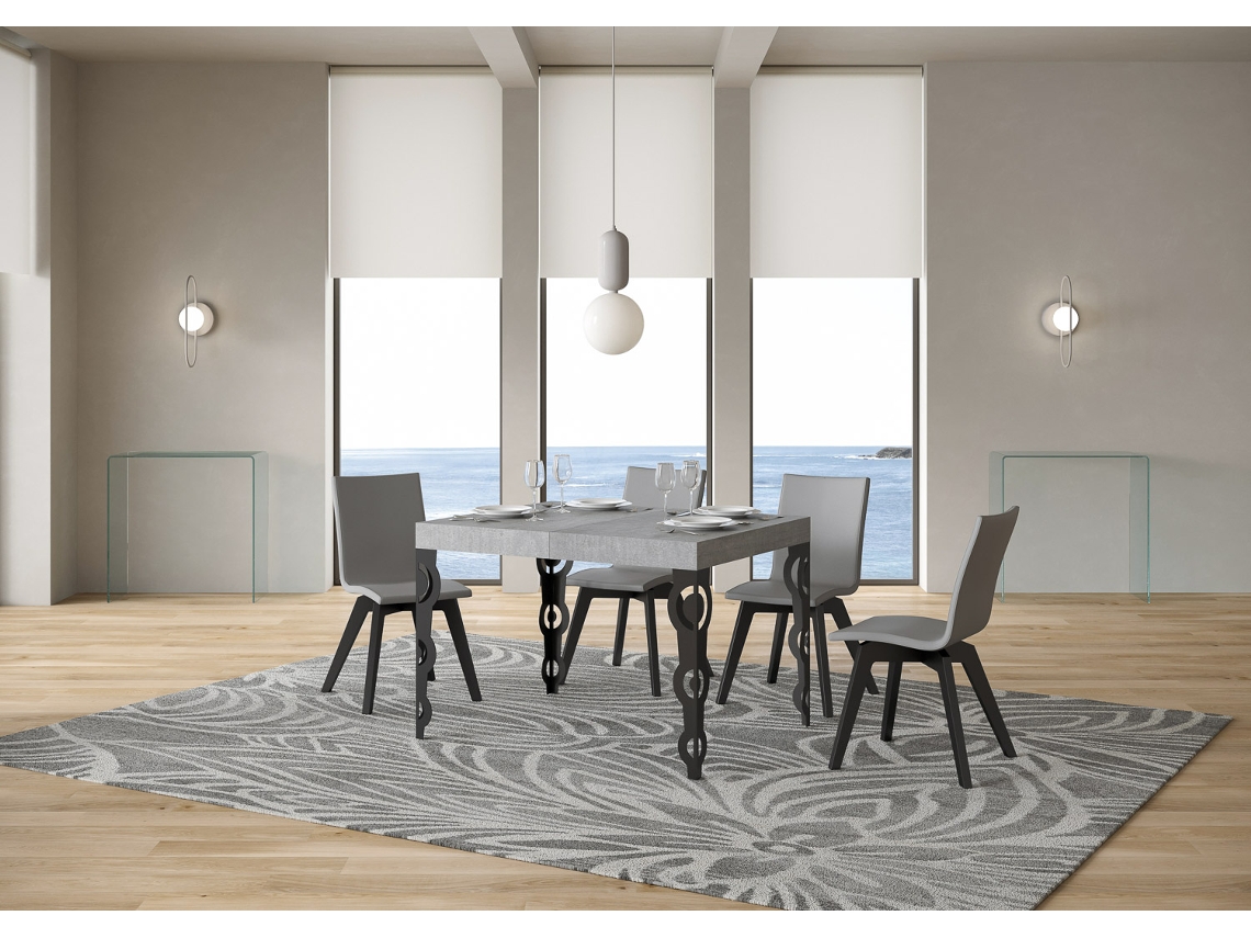 Mesa de Jantar Extensível 70X110/194 Cm Karamay Cimento Quadro Antracite
