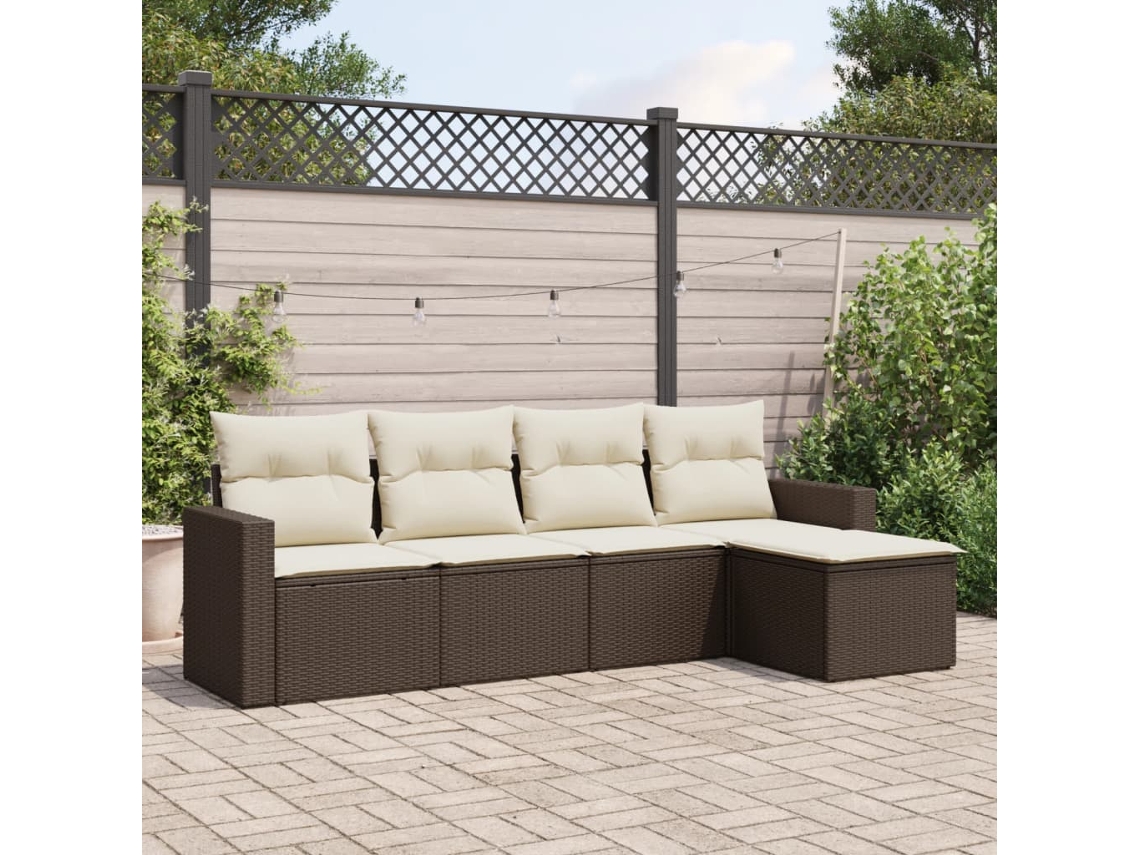 Conjunto 5 Sofás P/ Jardim com Almofadões VIDAXL Vime Pe Castanho