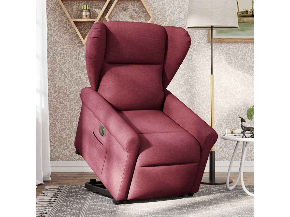 Poltrona reclinável elevatória elétrica tecido vermelho-tinto