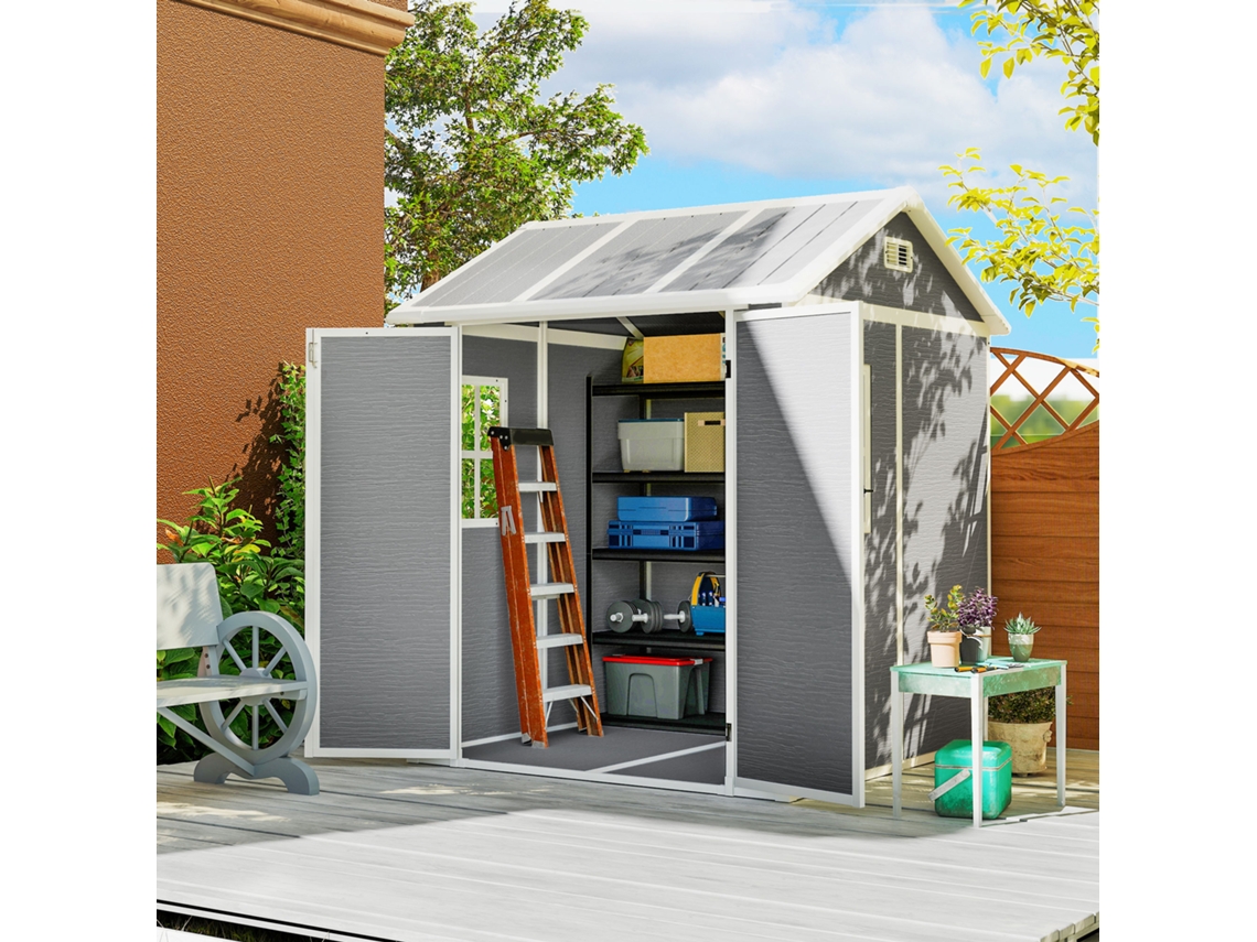 Gartenhaus De Plástico Cinza Com Janela E Porta Fechável