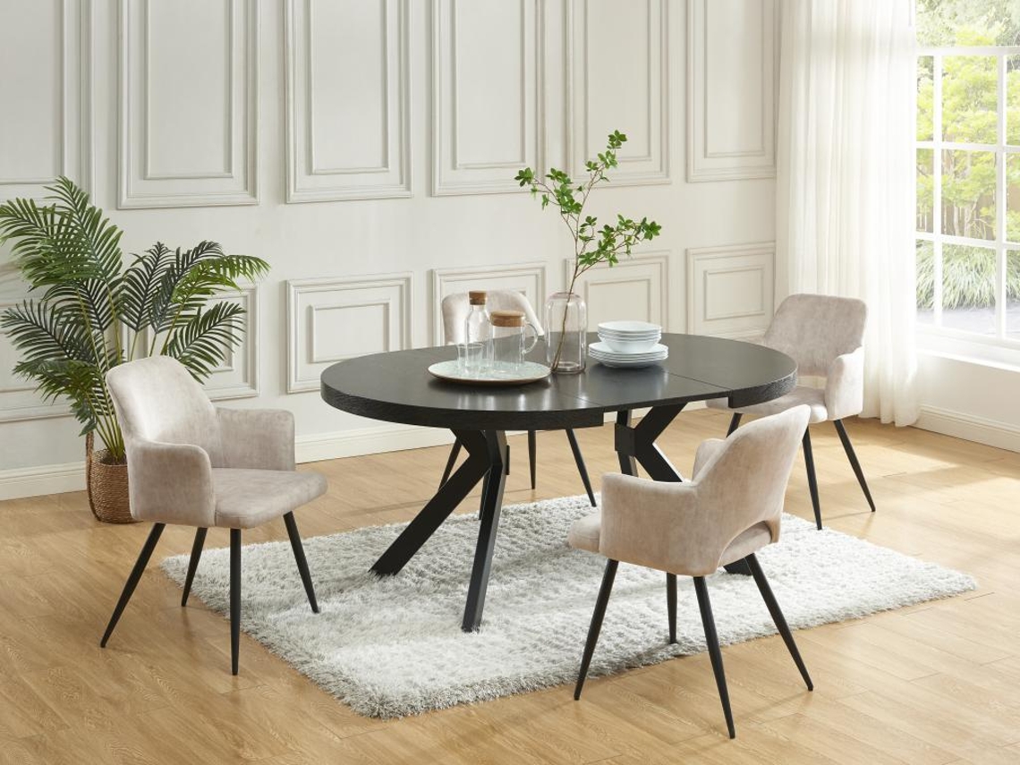 Mesa Extensible de Comedor 4 a 8 Comensales de Mdf Y Acero Negro Komoni VENTE-UNIQUE
