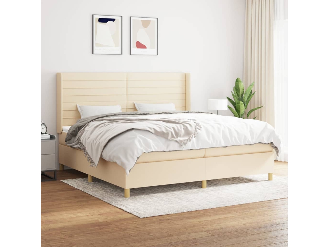 vidaXL Cama com molas/colchão 200x200 cm tecido cor creme