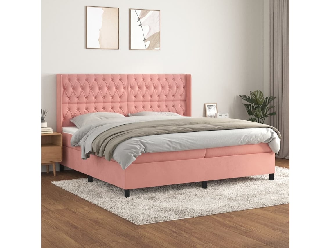 Cama Box Spring VIDAXL (Rosa - Veludo - 203 x 203 x 128 cm)