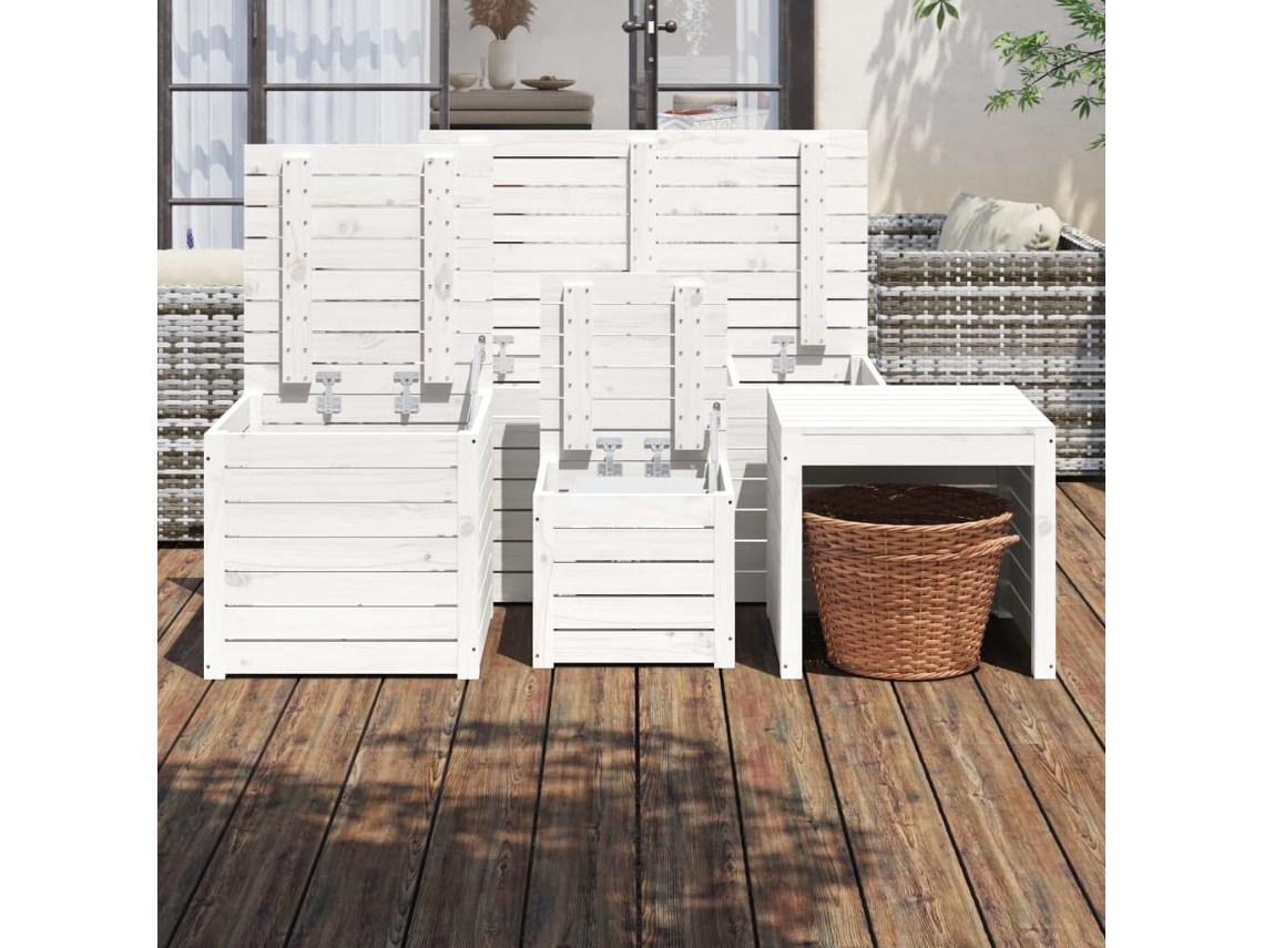 4 Pcs Conjunto de Caixas de Jardim Pinho Maciço Branco PANGSHIYUAN