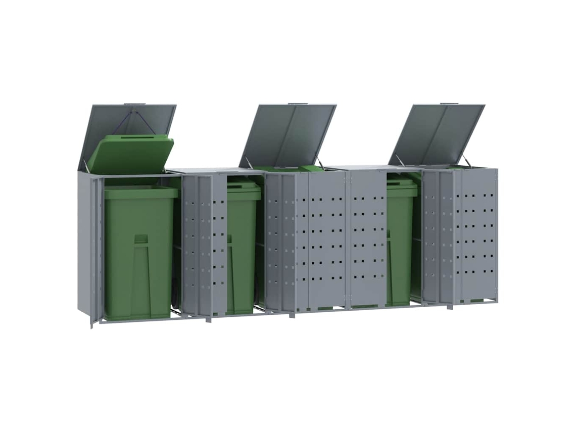 Abrigo para caixote do lixo VIDAXL Cinzeto Aço (345x79x117 cm)