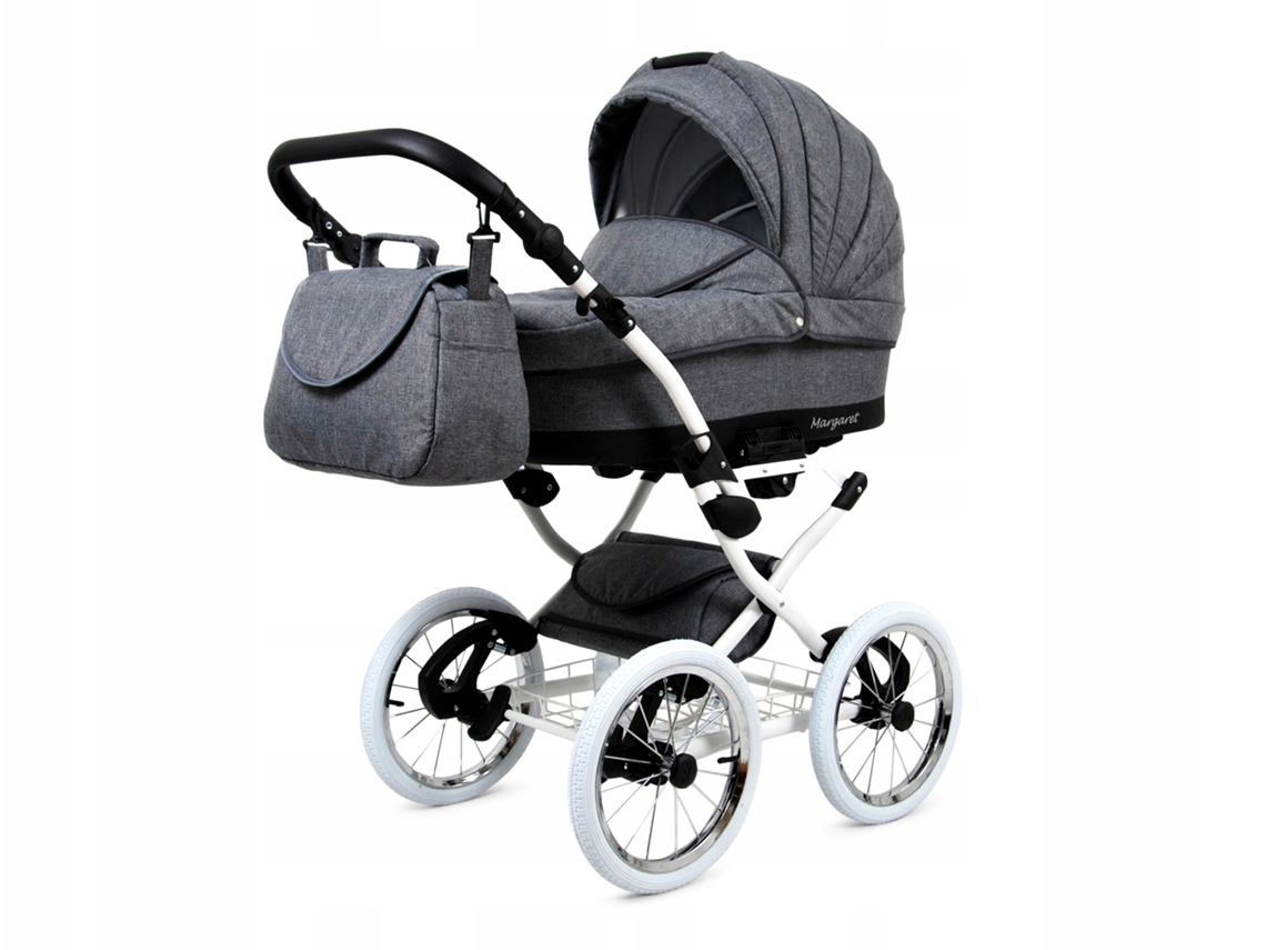 Carrinho de Bebé Multifuncional BABYLUX MARGARET WHITE 4 Em 1 -Grey Flex - Ajustável e dobrável Construção leve em alumínio - Acessórios