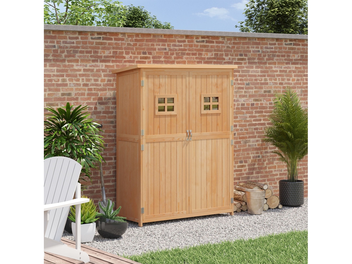 Armário de Jardim Madeira de Abeto cor Marrón 127,5x50x164 cm OUTSUNNY