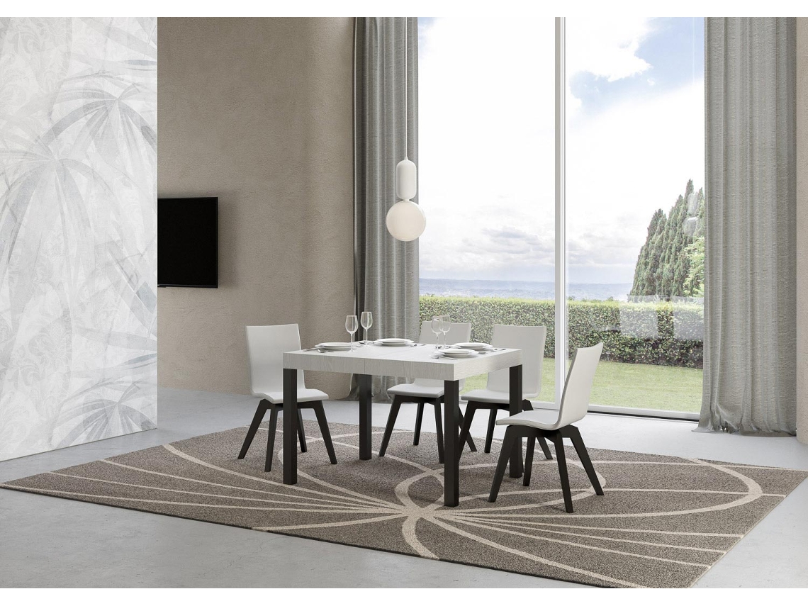 Mesa de Jantar Extensível 80X120/204 Cm Everyday Cinza Branca Quadro Antracite