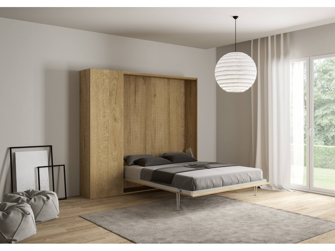 Cama Abatível 160 Vertical com Coluna Roble Natural ITAMOBY Kentaro (234 x 39 x 210 cm - Painéis em Melamina - Carvalho Natural)