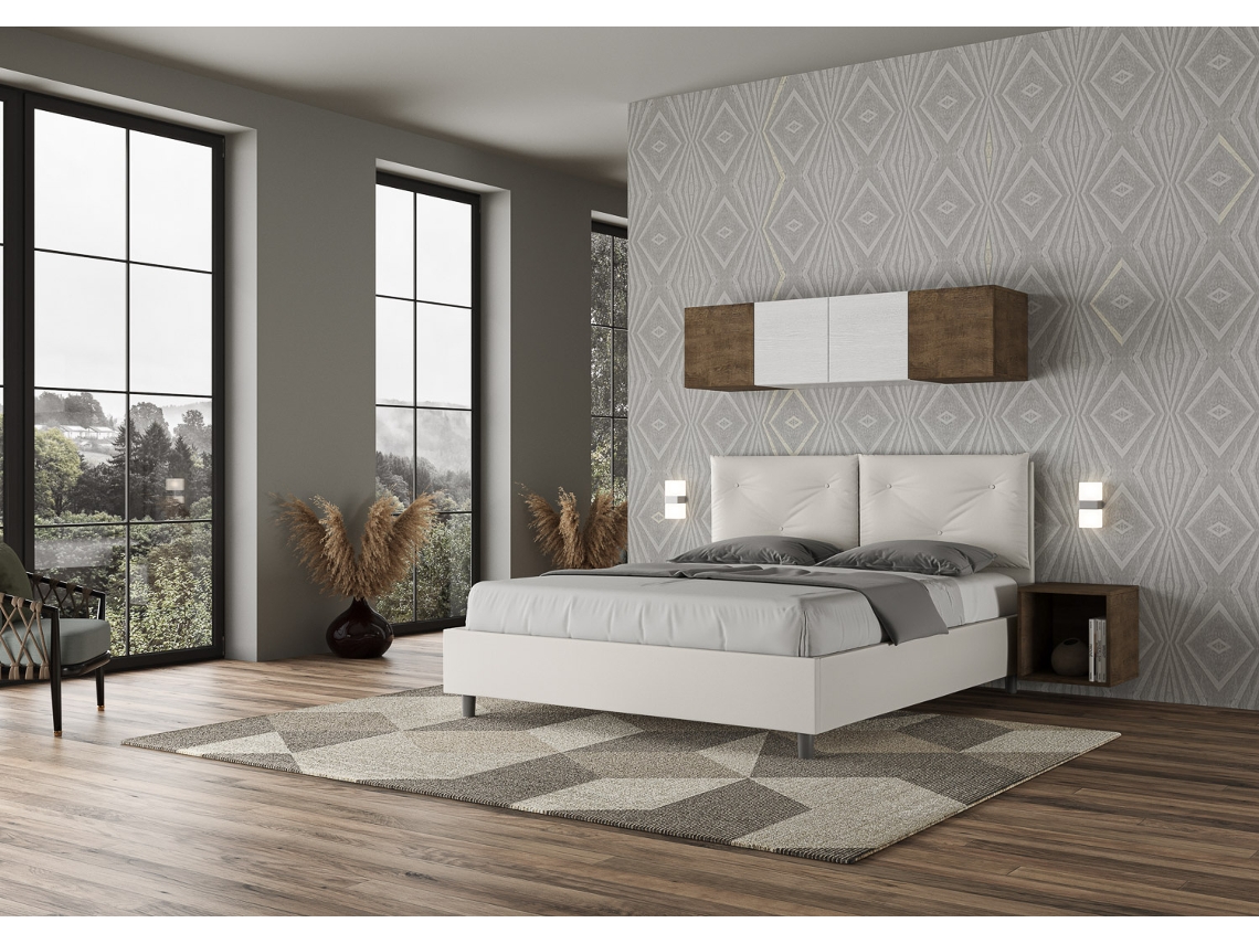 Cama de Casal Queen Size Sem Estrado Estofada AppiaITYHOME (160 x 190 cm - Painéis de Melamina e Couro Sintético)