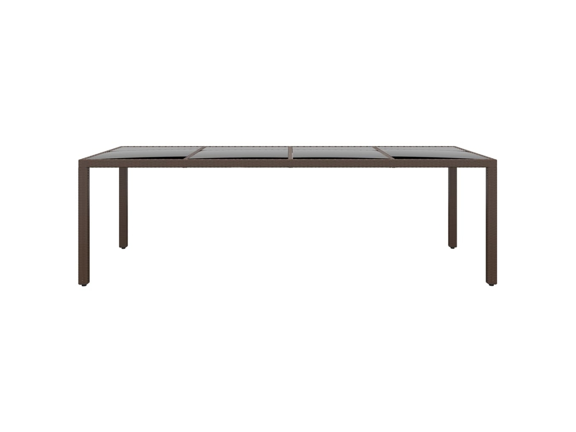 Mesa De Jardim Castanho Vime Pe Com Tampo De Vidro 250x100x75 Cm