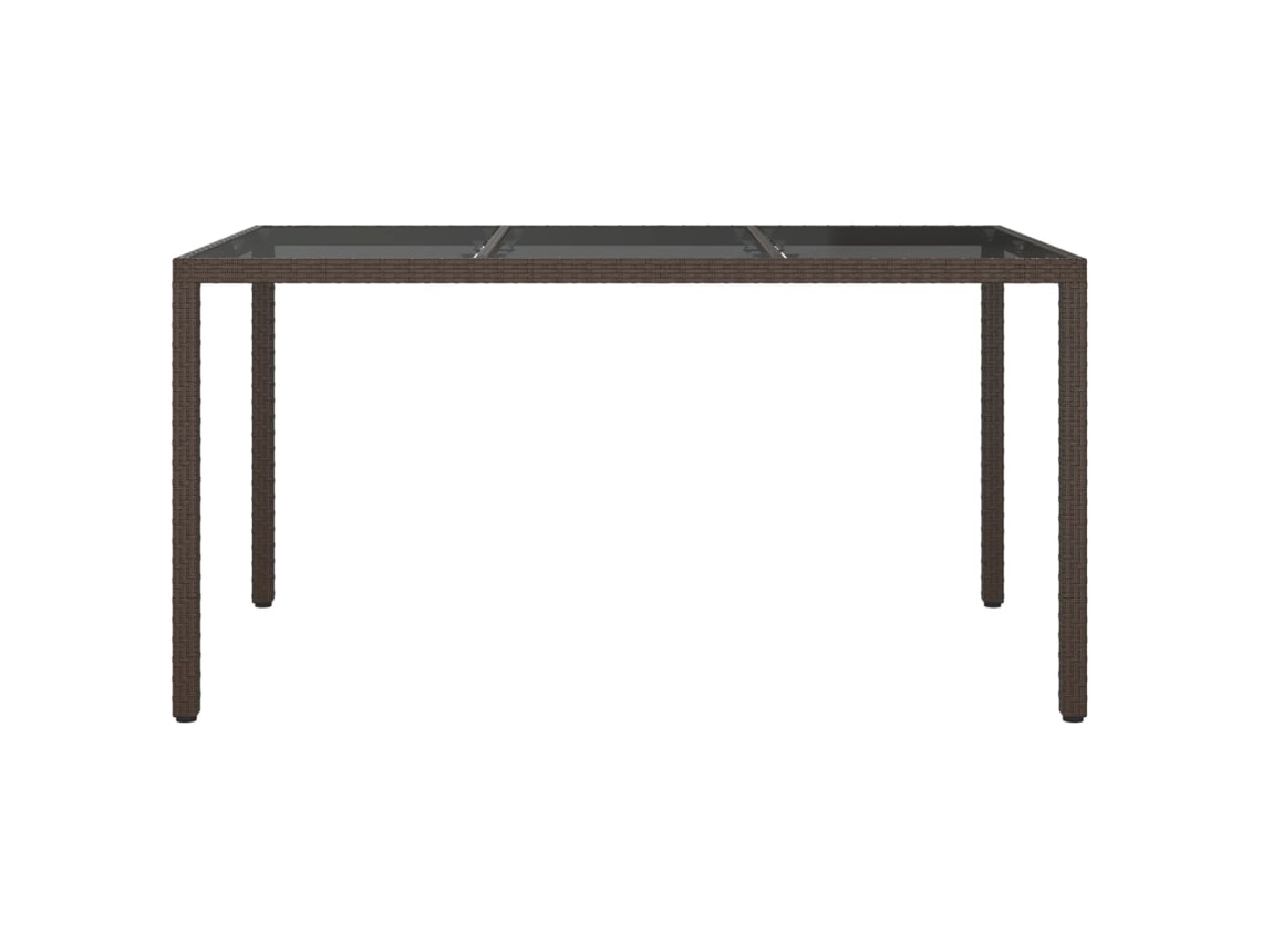 Mesa De Jardim 150x90x75 Cm Vime Pe E Vidro Temperado Castanho