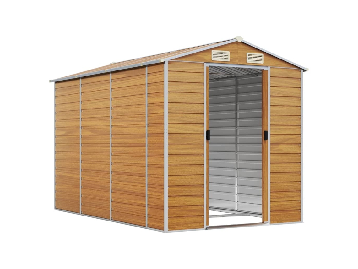 Abrigo De Jardim 191x300x198 Cm Aço Galvanizado Castanho Claro LOVELY HOME