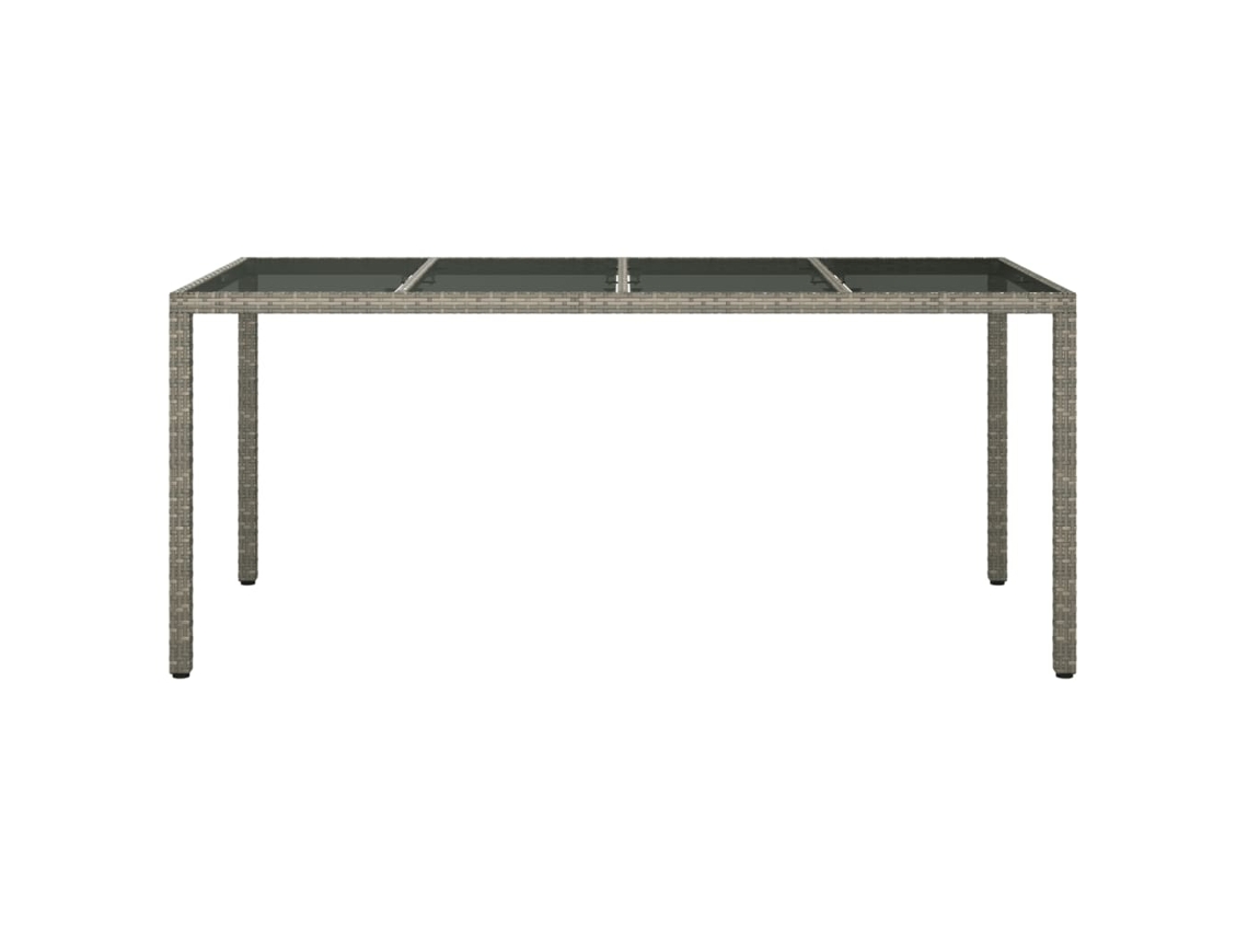 Mesa De Jardim 190x90x75 Cm Vidro Temperado E Vime Pe Cinzento