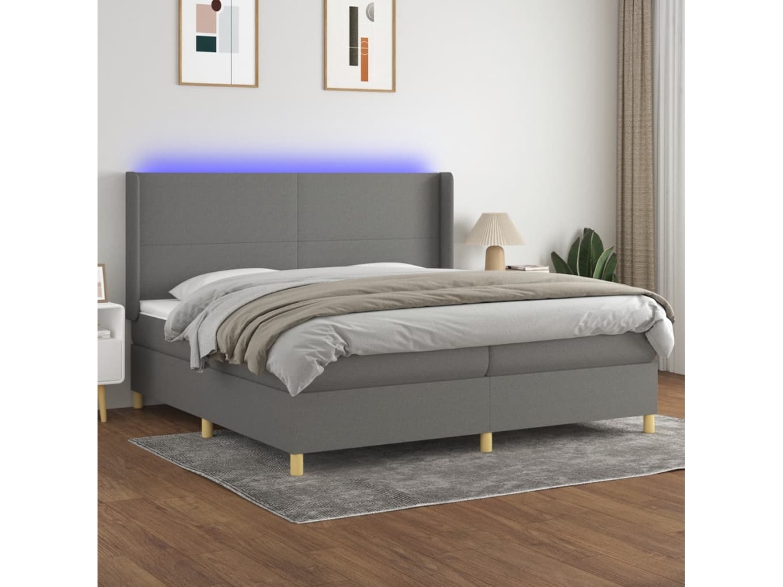 Cama Box Spring VIDAXL (Cinzento - Tecido - 203 x 203 x 128 cm)