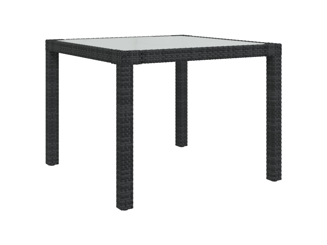 Mesa de Jardim 90X90X75 Cm Vidro Temperado e Vime Pe Preto NONAME