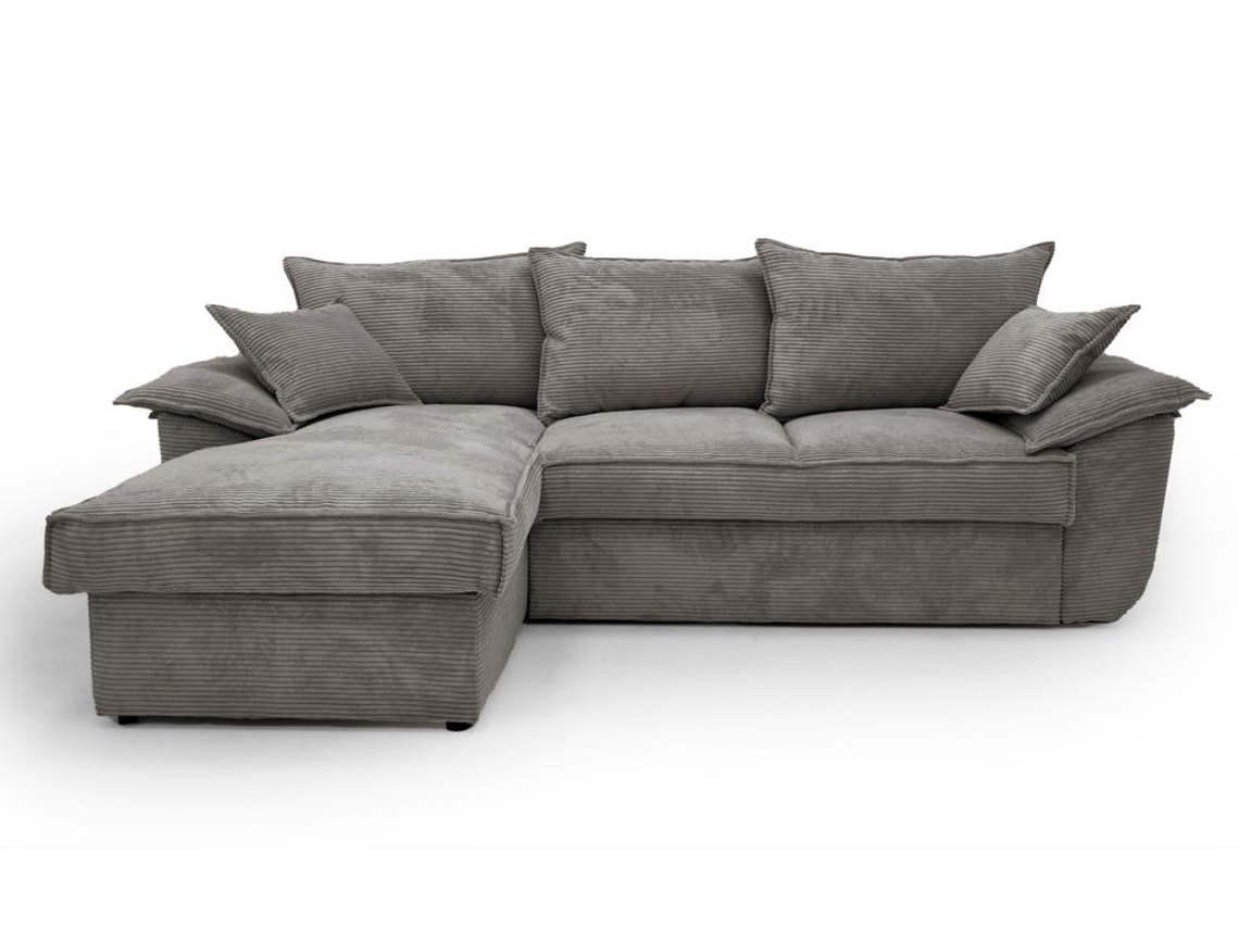 Sofá Cama VENTE-UNIQUE (257 x 168 x 88 Tamanho Cama: 140 - 159 cm - Veludo - Cinzento)