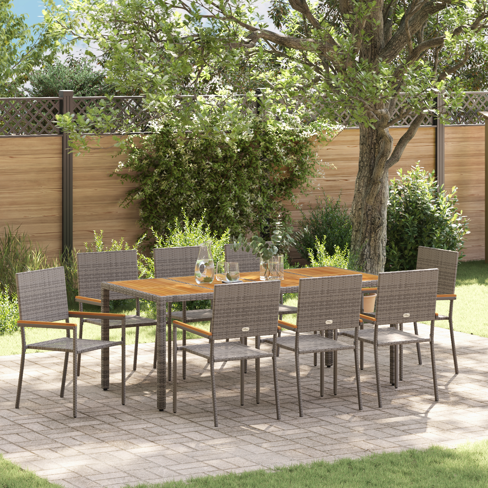 Conjunto 9 De Jantar De Jardim Vidaxl Cinza Rattan Poly  Cinzento Vime Pe