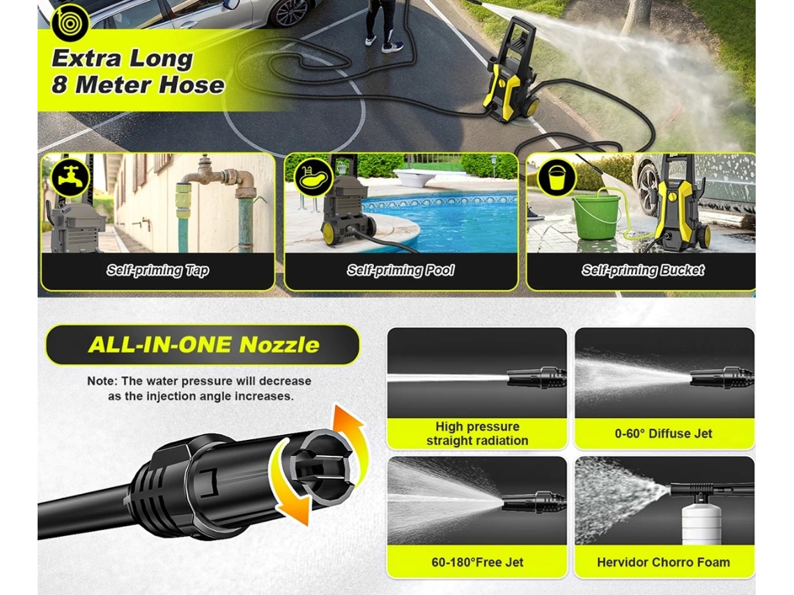 Lavadora de alta pressão elétrica Gisam 180 bar 2200 W com pistola ajustável em 180º