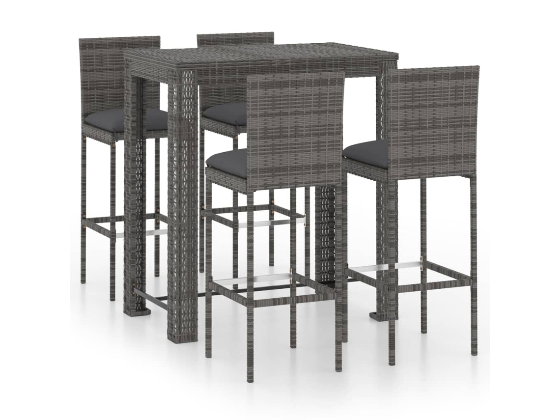 Conjunto de Bar de Jardim 5 Peças Almofadas de Vime Sintético Cinza