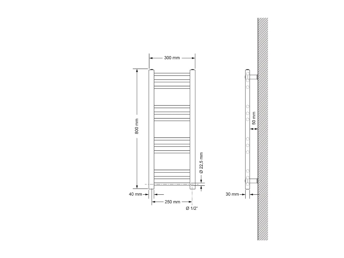 Radiador Elétrico para Banheiro com Resistência 300W 300X800 Mm Cromado Reto ECD GERMANY