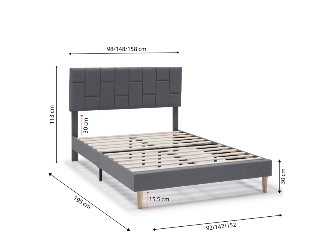 Cama Estofada Sorni Cinza VS VENTA-STOCK Cinzento (98x195x113)