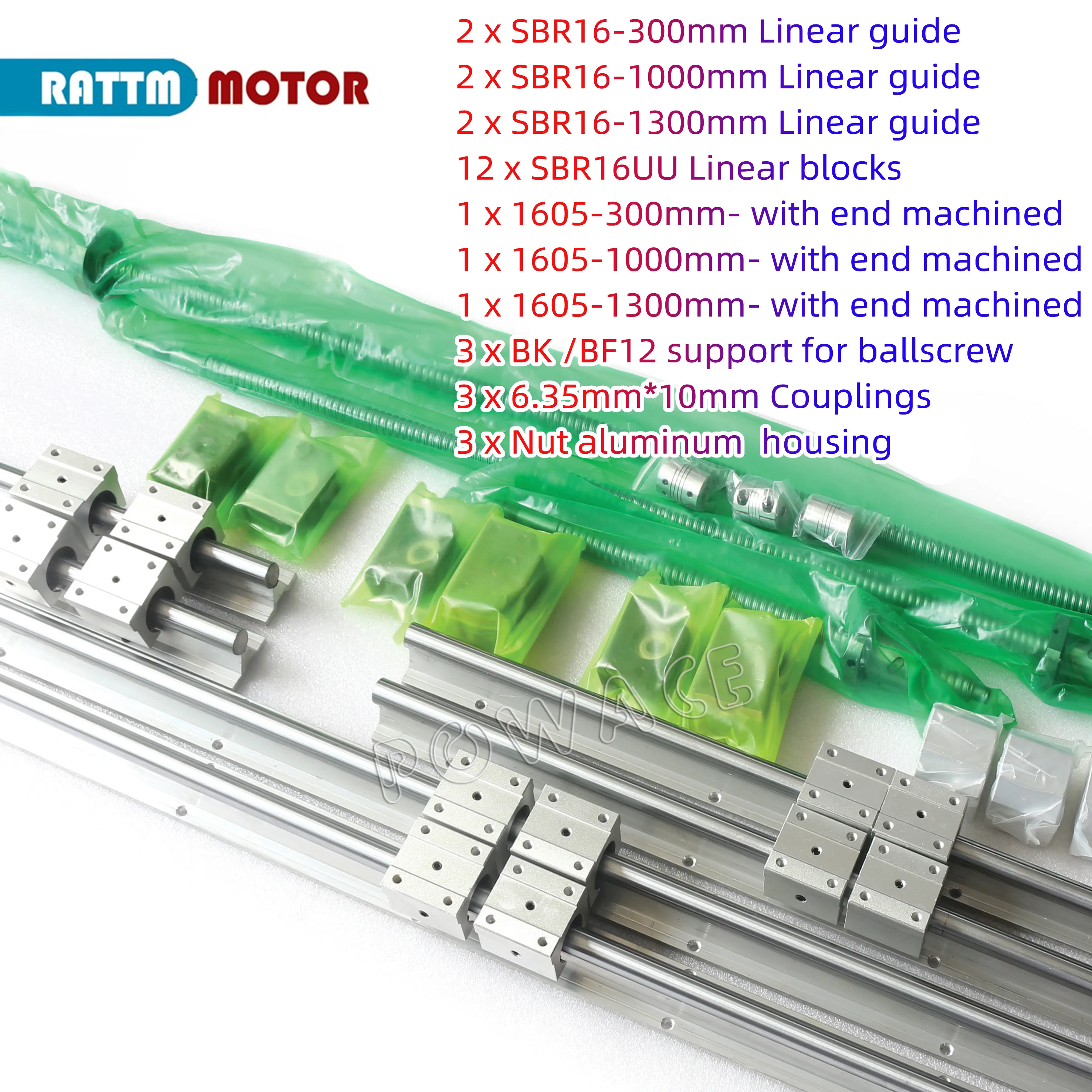 Kit De Guia Linear Sbr16, Fuso De Esferas Sfu1605, Acoplamento Flexível, 300mm 1000mm 1300mm Oem