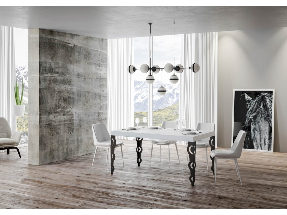 Mesa de Jantar Extensível 90X120/224 Cm Karamay Premium Cinza Branca Quadro Antracite ITAMOBY