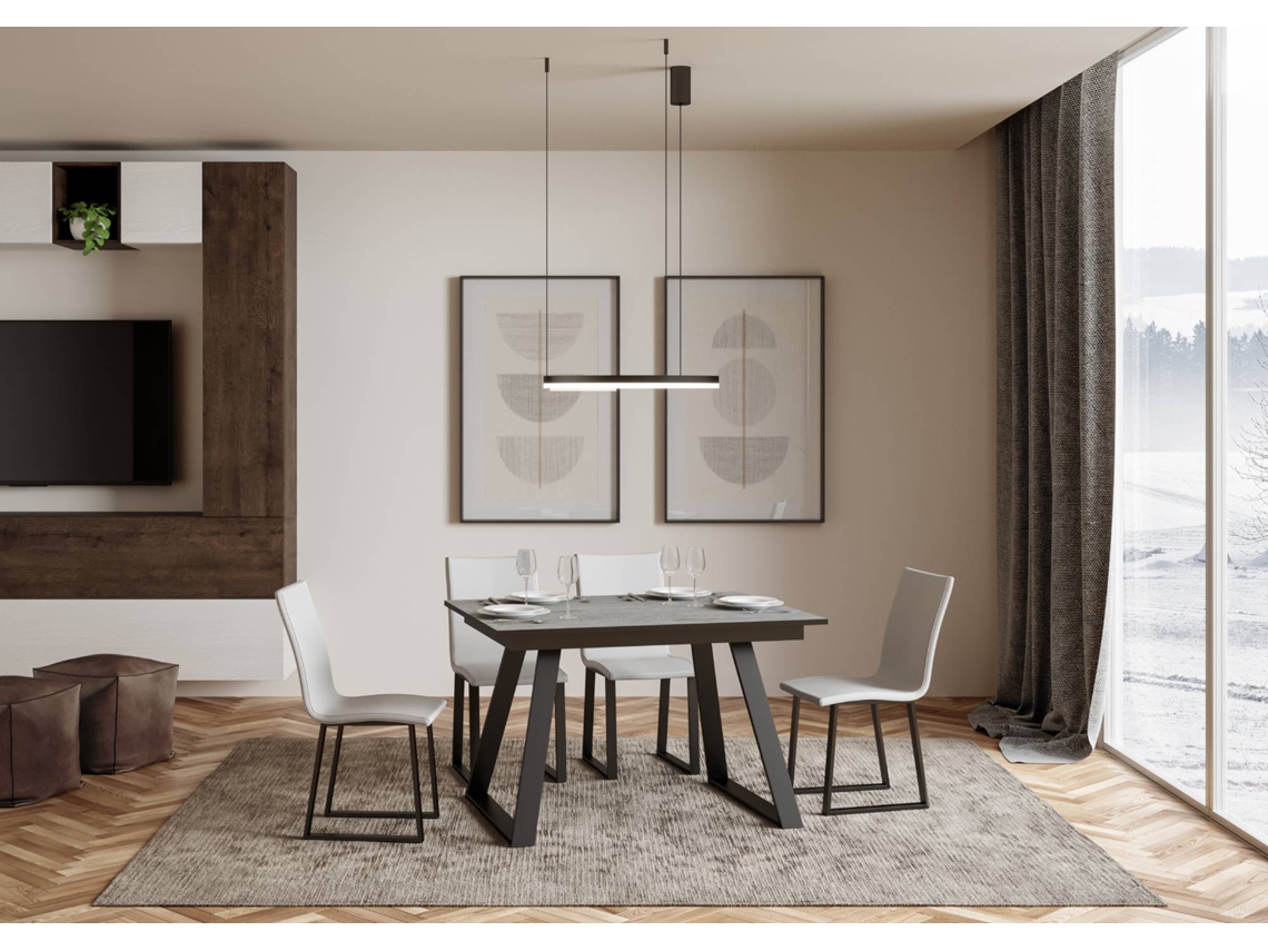 Mesa de Refeição ITAMOBY Bernadette (90x120/180 - Painéis em Melamina - Cimento)