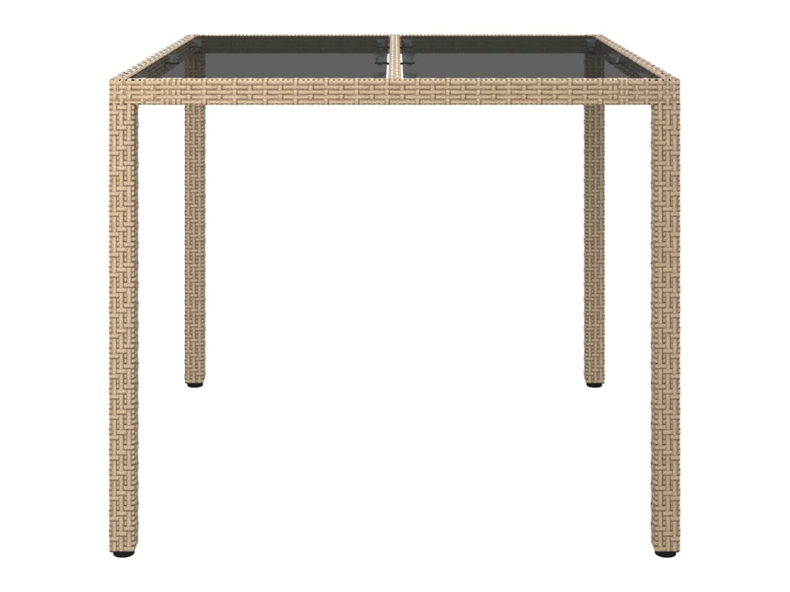 Mesa De Jardim 90x90x75cm Vidro Temperado Vime Pe Bege