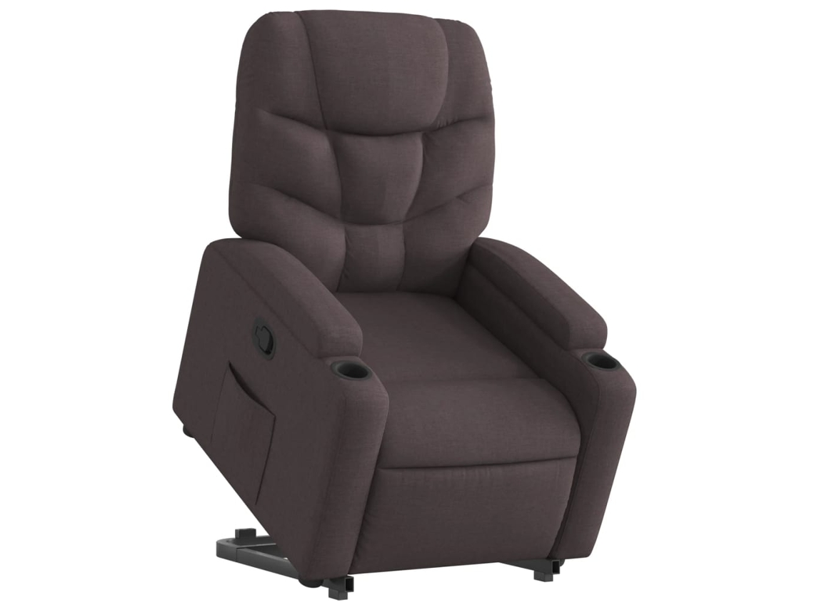 Poltrona reclinável elevatória tecido castanho-escuro