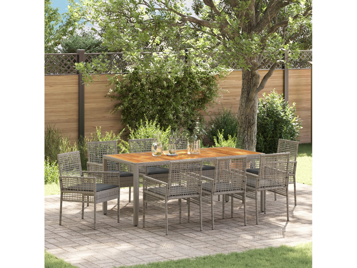 Conjunto 9 De Jantar De Vidaxl  Com Almofadas Cinza Rattan Poliéster