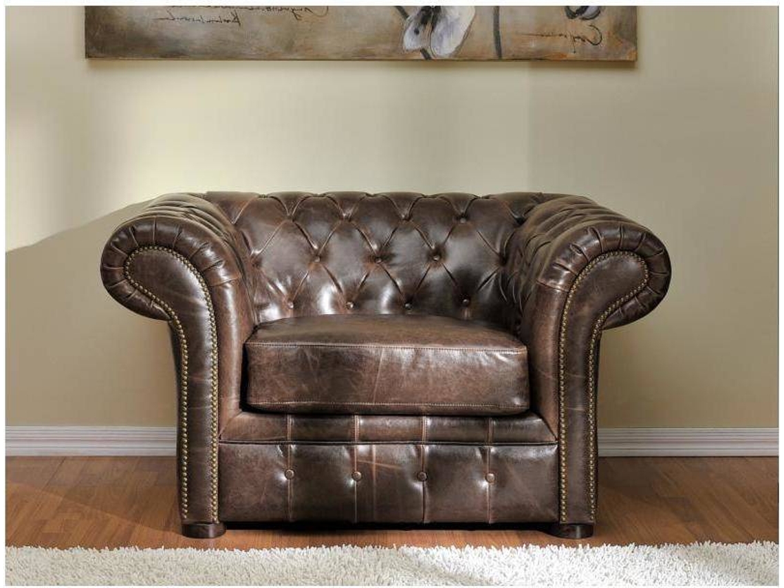 Poltrona Clássica Clotaire VENTE-UNIQUE (Castanho Chocolate - Pele - 127x90x73 cm)
