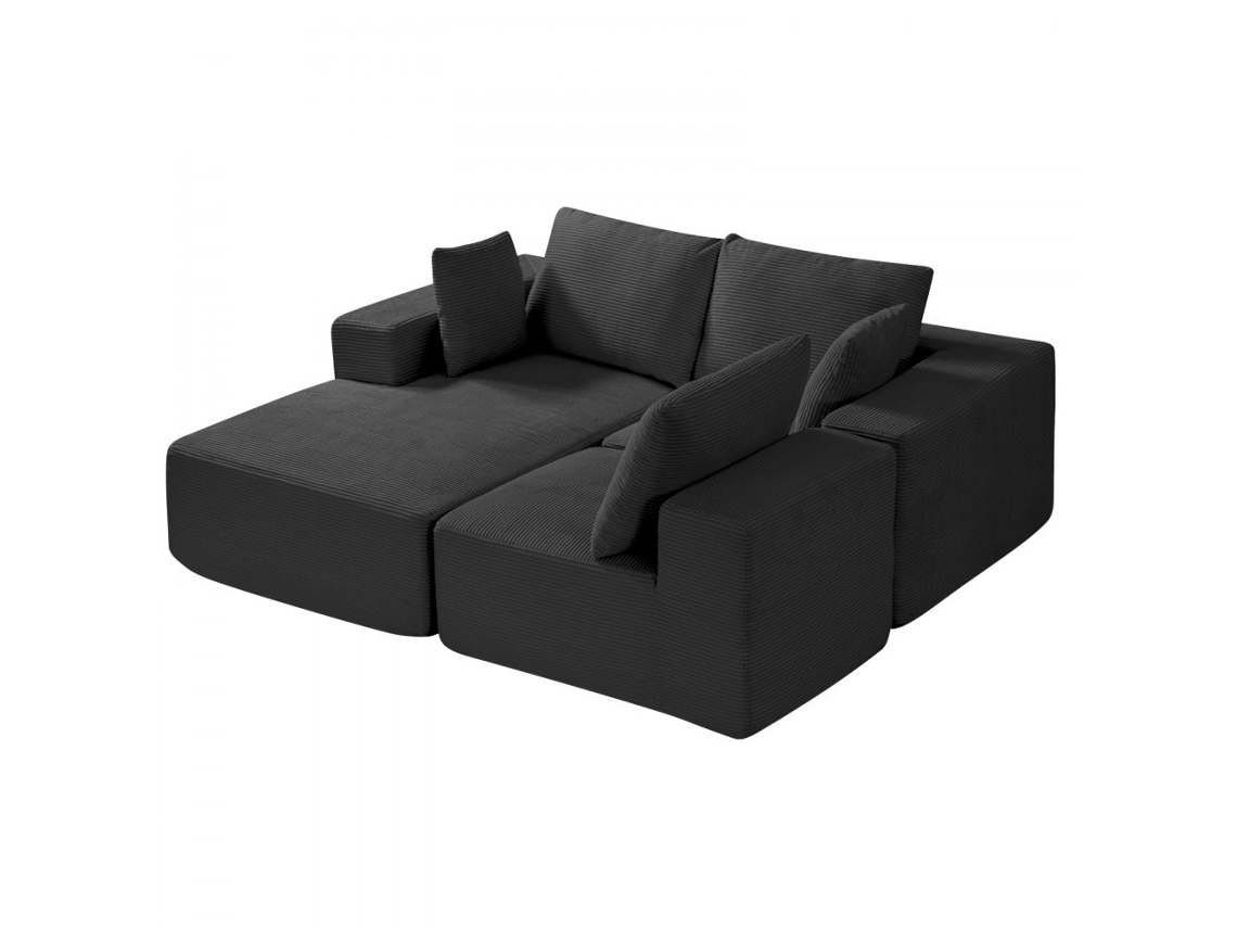 Sofá Modular Em L Com Chaise, Almofadas E Apoios De Braço, Tecido Confortável Preto 545 Kg Tekmaquinas