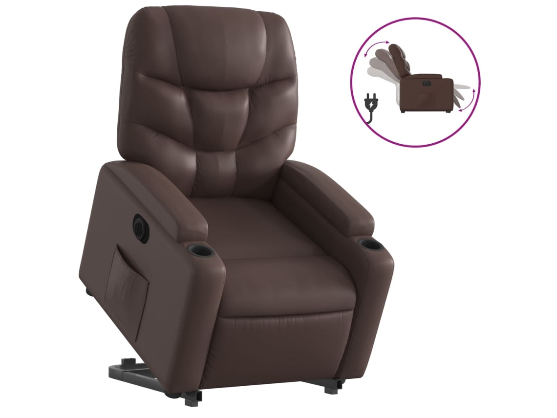 Poltrona Reclinável Elevatória Elétrica Couro Artif. Castanho CLIC N BUY