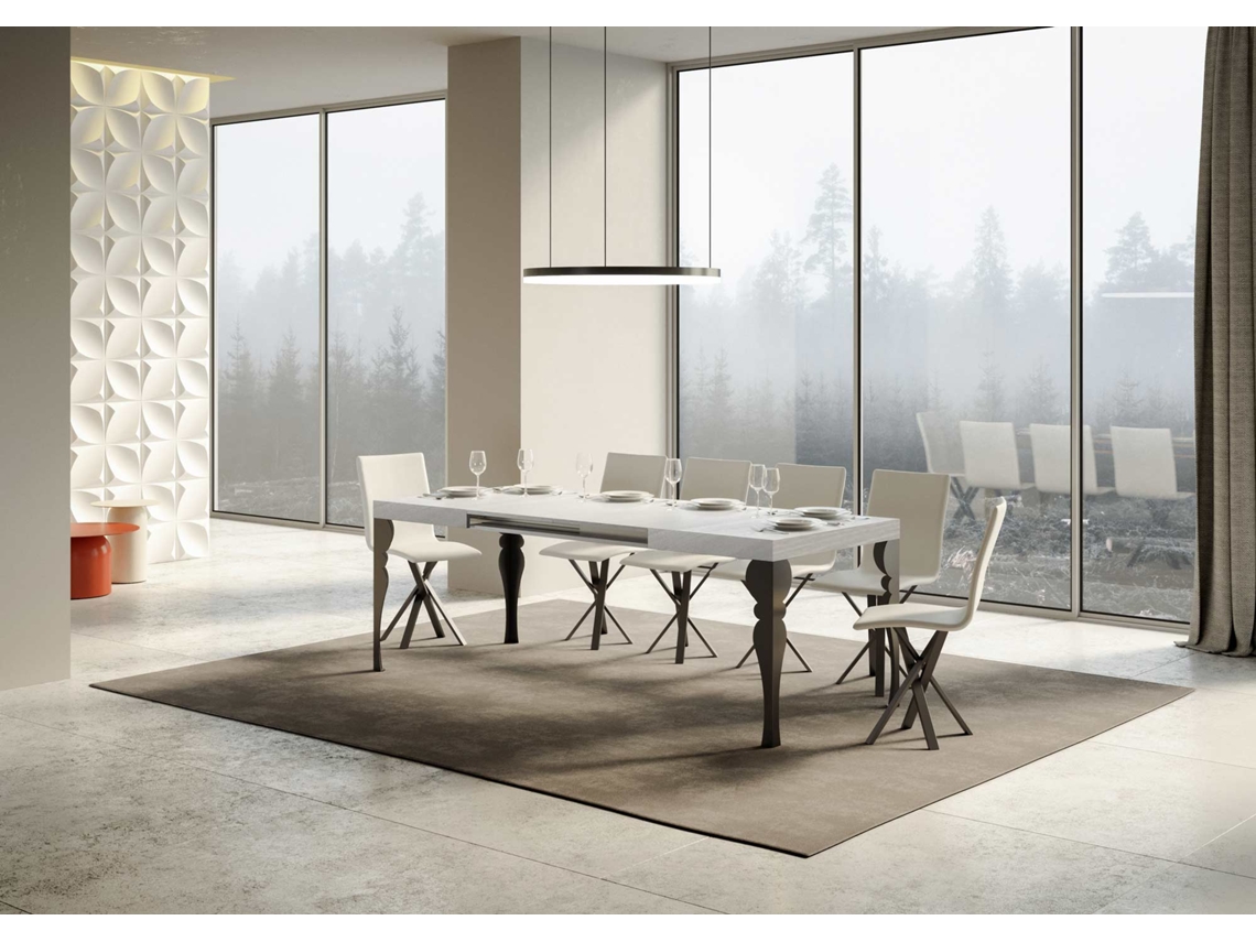 Mesa de Jantar Extensível 90X140/244 Cm Paxon Cinza Branca Quadro Antracite