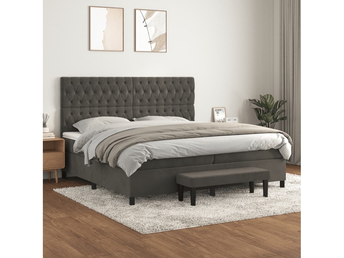 vidaXL Cama com molas/colchão 200x200 cm veludo cinzento-escuro