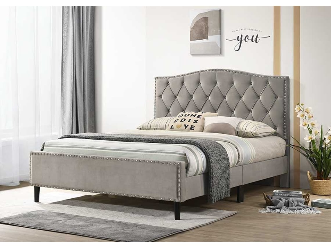 Cama de Casal Jessy 135Cm Azul em Veludo SALDOSYSTOCKS