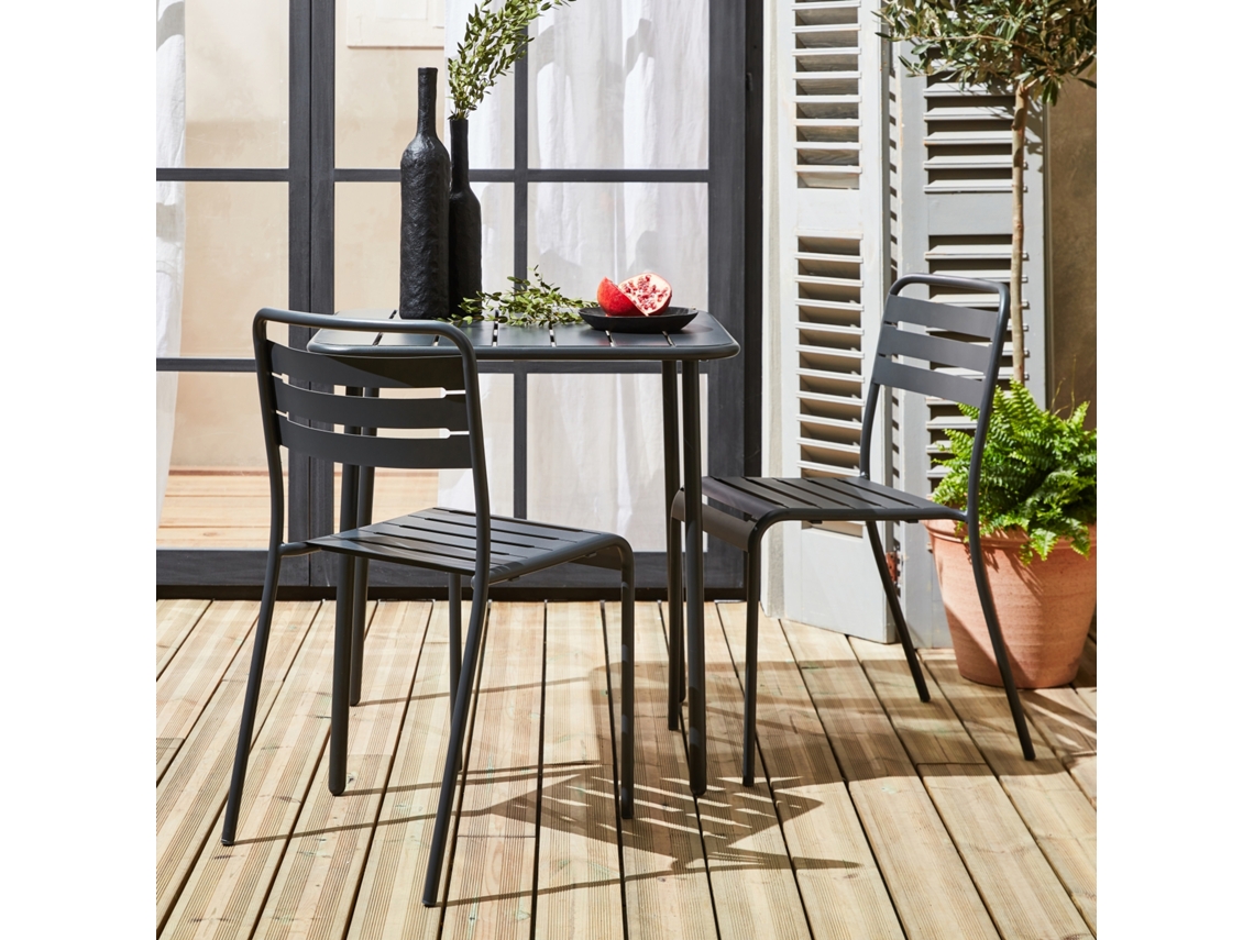Mesa de jardim em metal com 2 cadeiras, Antracite SWEEEK